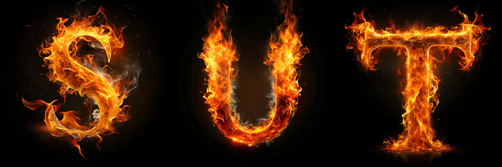 Letters: S, T, U. Fire Alphabet: Intensely Fiery Lettering