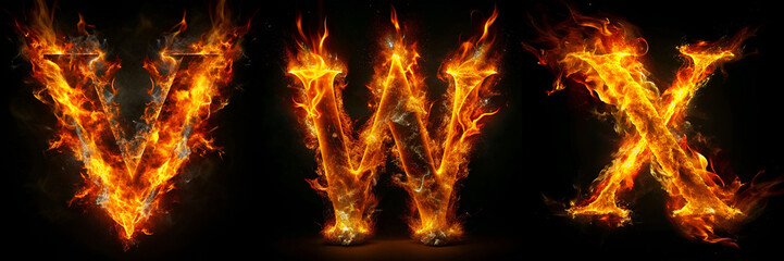 V, W, X. Fire Alphabet: Intensely Fiery Lettering