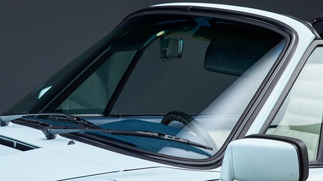 Windshield on a blue car