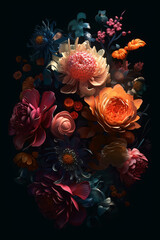 close up photography of detailed floral art on black background