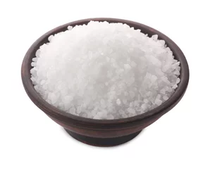 Fotobehang Natural salt in bowl isolated on white © New Africa