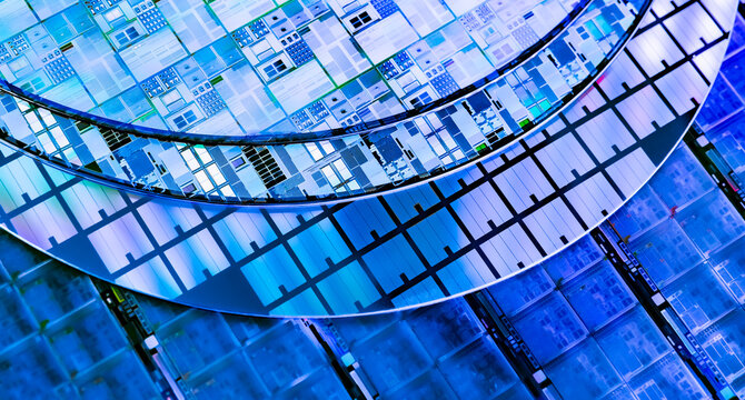 Silicon Wafers and Microcircuits of semiconductor material,used in electronics for the fabrication of integrated circuits