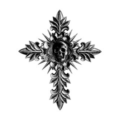 gothic cross hand drawing vector isolated on background.