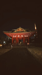 Tokyo, Japon. March 29, 2024: Beautiful Sensoji temple illuminated at night.