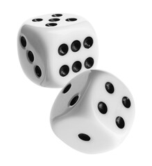 Two dice in air on white background