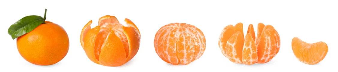 Plexiglas foto achterwand Juicy ripe tangerine isolated on white, collage © New Africa
