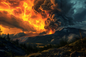 Nature's Fury - A Mesmerizing Depiction of a Pyroclastic Volcano Flow - obrazy, fototapety, plakaty