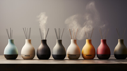 Modern Aromatic Reed Diffusers in Soft Hues - obrazy, fototapety, plakaty
