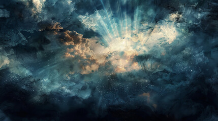 Fototapeta premium A cloudy sky with a bright sun shining through the clouds