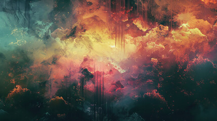 A colorful space background with a few clouds and a few lines - obrazy, fototapety, plakaty