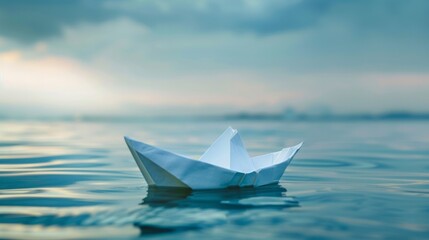 Closeup of a paper boat floating on calm water symbolizing the journey towards healing and transformation in trauma counseling as a means of building a peaceful and resilient mind. .