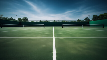 Fototapeta premium Empty Dual Tennis Courts in a Secluded Green Outdoor Space