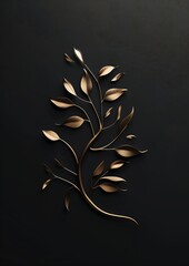 gold tree leaves metalwork flowers relief sculpture frost twirls curves dead plants - obrazy, fototapety, plakaty