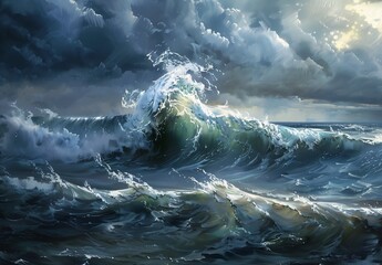 large wave ocean sky background tears rain time die deep boats element vague - obrazy, fototapety, plakaty