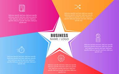 Star shape flat business presentation vector slide template with star diagram