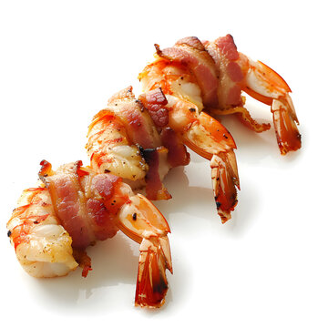 Bacon wrapped shrimp isolated on a white background 