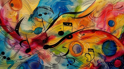 abstract music notes cartoon white silver jazzy virtuoso cheerful colors flow shapes musical instrument expressive - obrazy, fototapety, plakaty