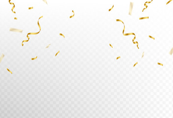 Confetti explosion on a transparent background. Shiny shiny golden paper pieces fly and spread around. vector illustration. Vector eps 10
