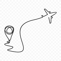 Pointer and illustration of airplane, one continuous drawing vector