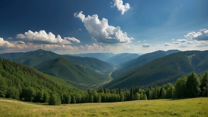 Obraz premium Lush green hills under a cloudy sky