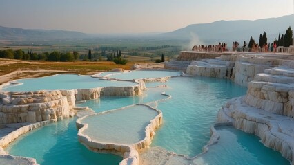 Pamukkales terraces with tranquil turquoise waters