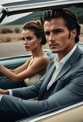 Couple in a car driving together