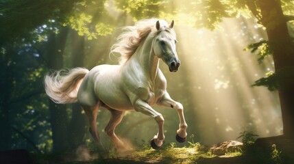 A beautiful white horse embodies the concept of freedom, Ai Generated