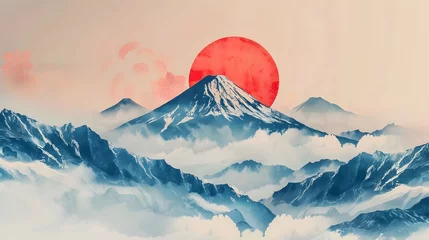 Fotobehang Sun above the mountain with Japanese style.  © KHF