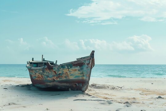 Generative AI : Old fishing boat on the beach