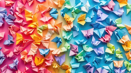 Abstract wallpaper background features colorful origami paper, Ai Generated.
