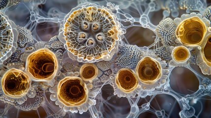 Macro image reveals microscopic spores in stunning detail, Ai Generated. - obrazy, fototapety, plakaty