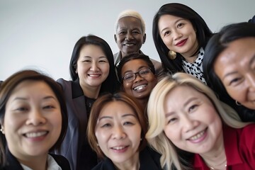 Fototapeta premium Generative AI : Diversity, portrait selfie and business women teamwork, global success or group empowerment in office leadership. 