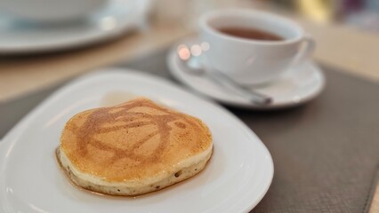Fototapeta na wymiar pancake and coffee, breakfast, black coffee, americano, hotcake, boring meals, easy meals