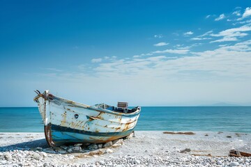 Generative AI : Old fishing boat on the beach