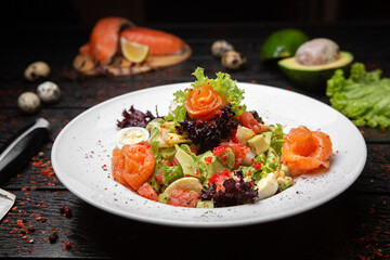 fresh salmon salad with avocado and salmon