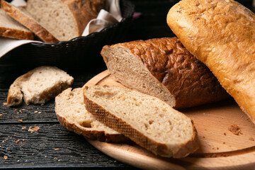 composition with fresh baked bread on table
