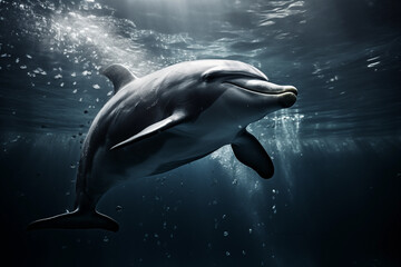 dolphin swimming in the water - obrazy, fototapety, plakaty