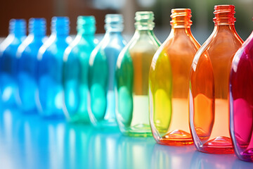 Colorful plastic bottles in arow