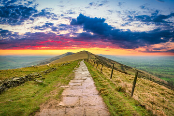 The Great Ridge at sunrise. Mam Tor hill in Peak District. United Kingdom  - 788852014
