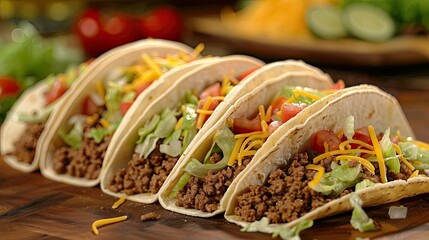 Delicious ground beef tacos filled with crisp romaine lettuce juicy diced tomatoes and gooey shredded cheddar cheese