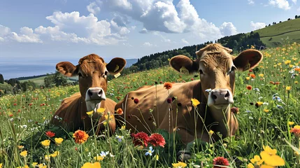 Foto op Plexiglas black and white cows, cow in the field © Anuson