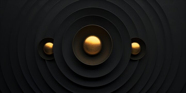 Abstract Vector Artwork, Concentric Circles with Central Golden Sphere Design