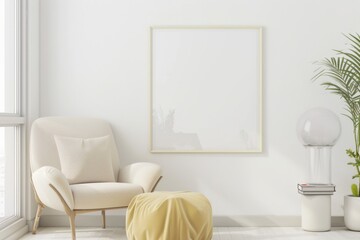Scandinavian style living room with poster mockup created with generative ai