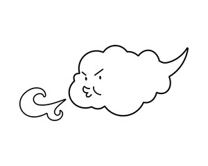 風を起こす雲のシンプルな線画イラスト