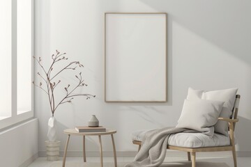 Scandinavian style living room with poster mockup created with generative ai