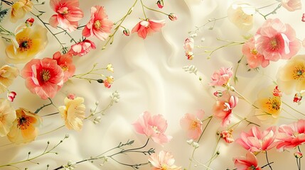 Embracing a summer aesthetic spring flowers gracefully dance across a creamy backdrop
