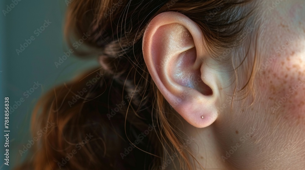 Poster the smooth curve of the earlobe representing the gentle passing of time. .