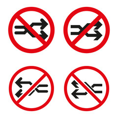 No entry arrows sign. Restricted direction symbols. Crossed arrows prohibition. Vector illustration. EPS 10.