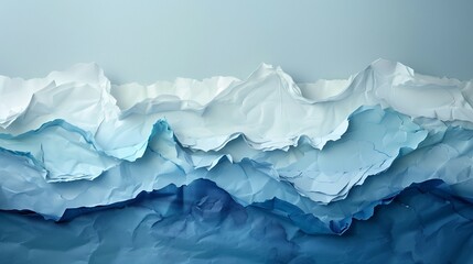 Layers of torn paper create a dynamic composition against a backdrop of serene blue, accentuating the gradient wave's movement.