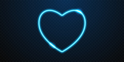 Blue neon heart isolated on transparent background. Vector glowing heart-shaped design element with flashes